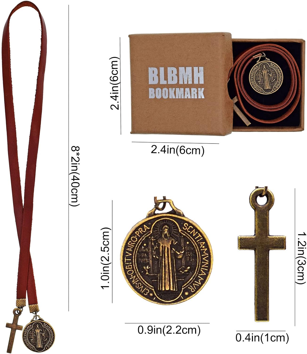 BLBMH Handmade Leather Bible Bookmark Ribbon Book Marker Cross Christian Gifts for Women Men Father Dad - LB4