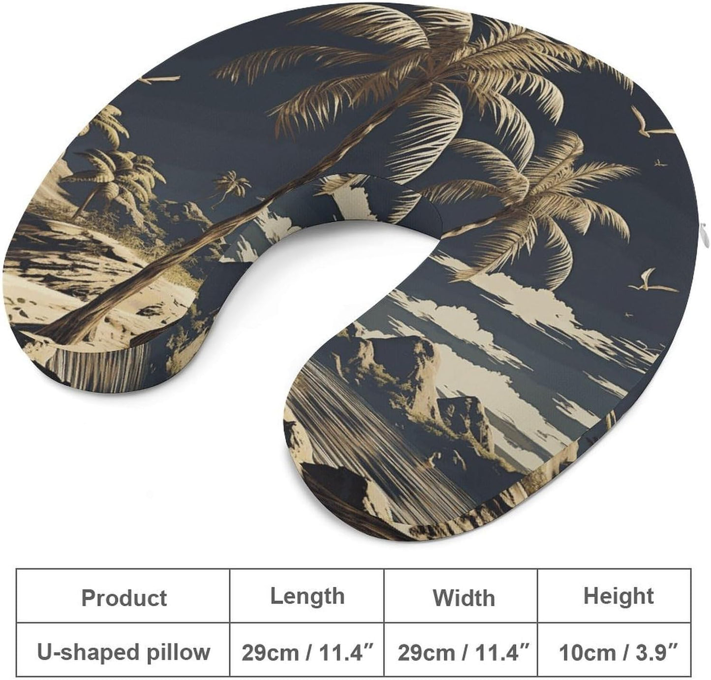 Palm Tree Neck Pillow Memory Foam U Shaped Pillows Portable Pillows for Shoulder Travel Head Support Pillow with Concealed Zipper for Airplane Car Home Office