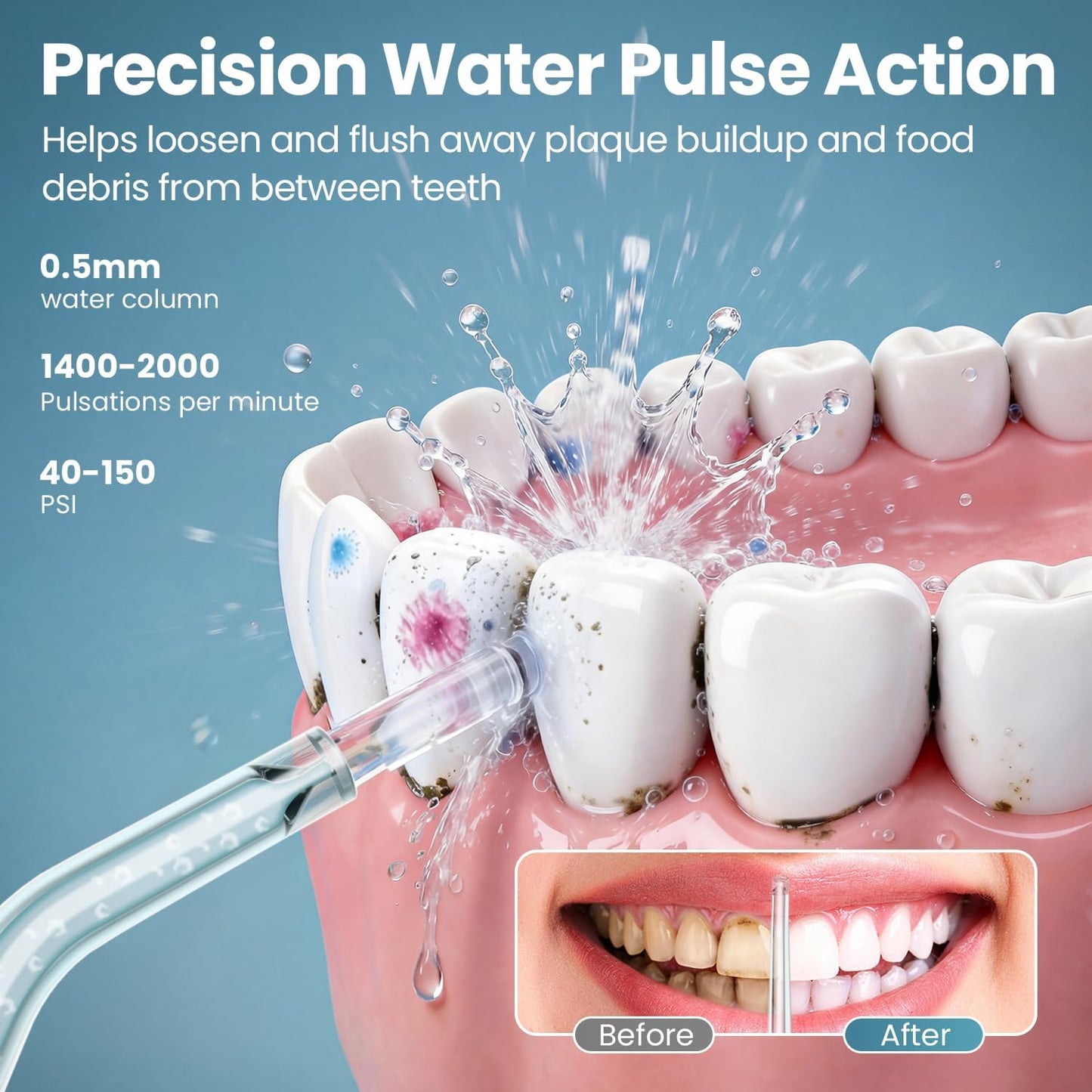 Onlyone Rechargeable Cordless Water Flosser with Adjustable Water Pressure for Daily Oral Care, Power Dental Flosser for Home and Travel Use, Portable Oral Irrigator for Sensitive Gums and Braces Care