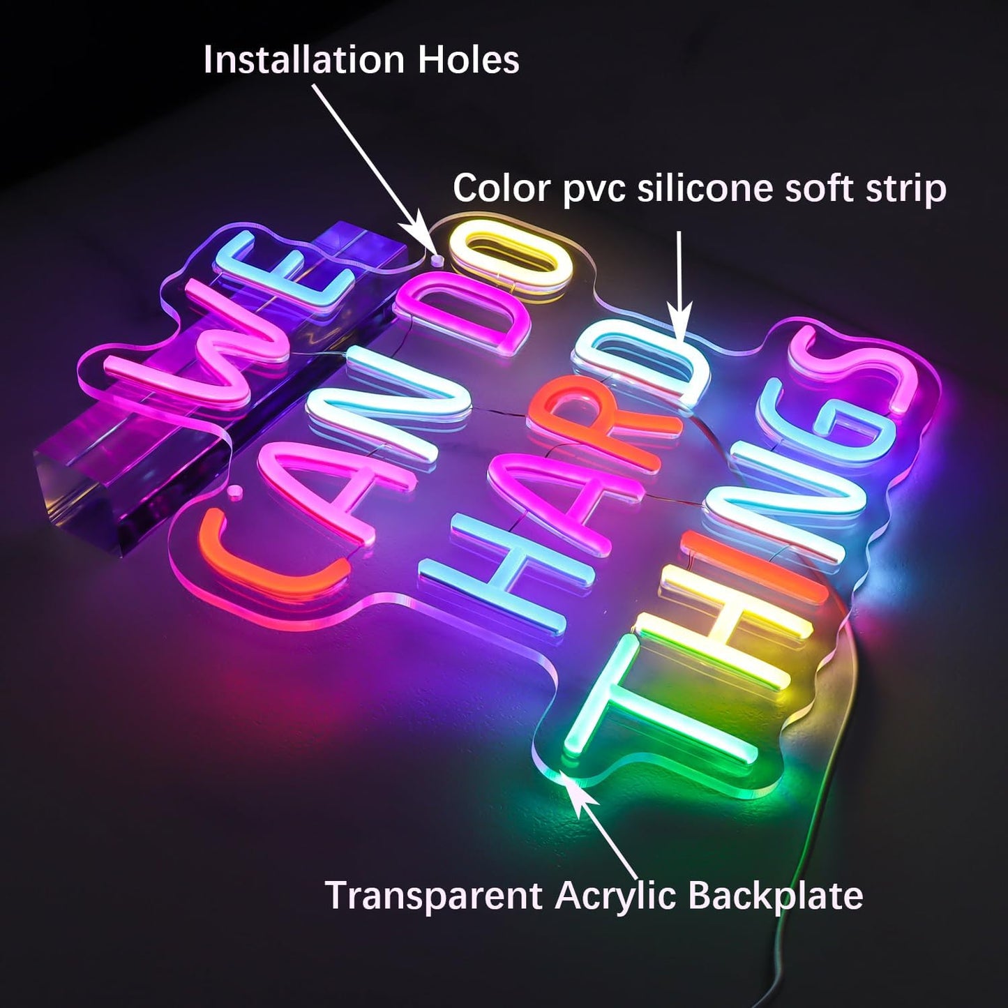 We Can Do Hard Things Neon Sign for Teachers – Dimmable Multicolor Letter Classroom Light with Wired Dimmer, 11.4×12.8 in, Includes 4 Wall Anchors – Back to School Teacher Gift