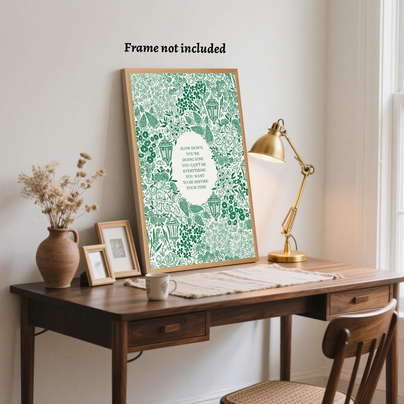 HUYKON Slow Down You’re Doing Fine Music Poster Vintage Song Lyric Green Wall Art Retro Positive Quote Motivational Floral Canvas Print Wall Decor Aesthetics for Bedroom Home 8x12inch Unframed