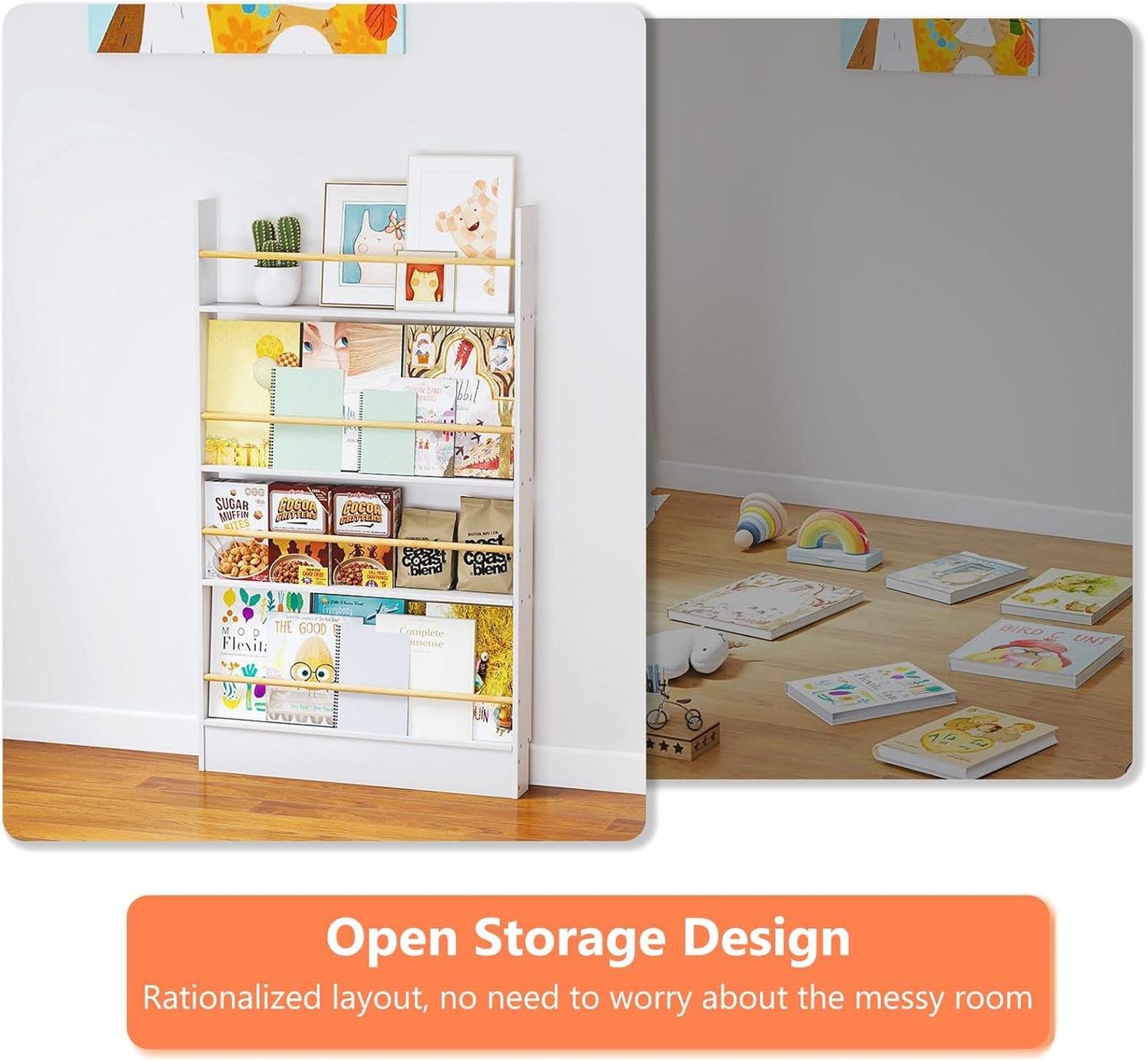Wall Bookshelf for Kids, Behind The Door Bookshelf White Slim 4 Tier Shelf Hanging Wall Mounted Book Shelf, Kids Bookcase Storage Organizer for Office, Bedroom, Study Living Room