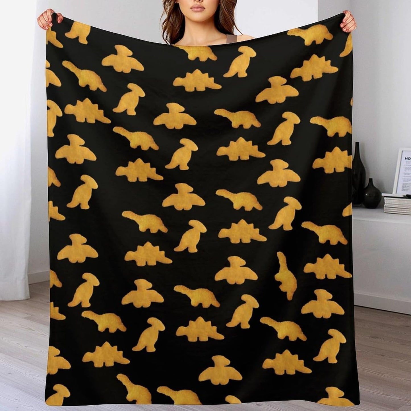 Cute Dinosaur Chicken Nuggets Pattern Blanket Flannel Throw Blankets Warm Plush Blanket for Home Office Couch Bed Sofa 40"x50"