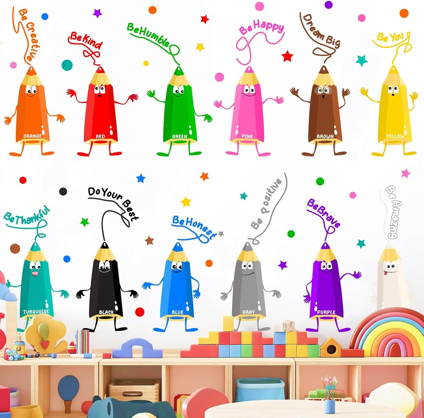Kids Playroom Wall Stickers Color Wall Decal Peel and Stick Colorful Inspirational Art Decals for Classroom Be Kind Positive Quotes Walls Decor Crayon Vinyl Sticker for Daycare Nursery School Supplies