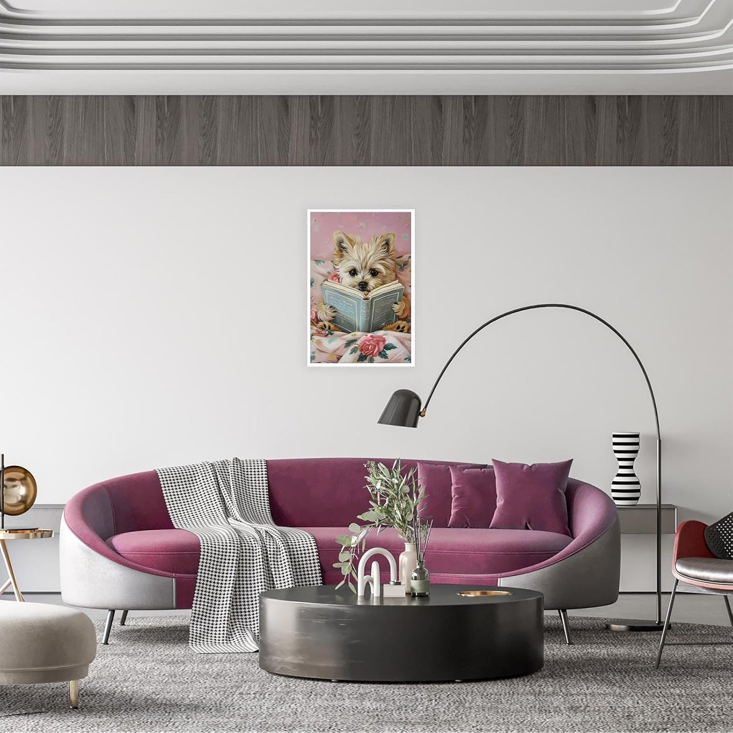 Vintage Dog Reading Books Posters Pink Funny Animal Canvas Wall Art Cute Pet Lovers Minimalist Aesthetic Prints Painting For Girls Room Home Bedroom Dorm Wall Decor 12x16in Unframed