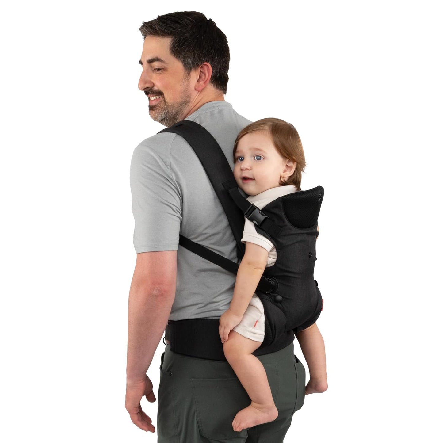 Nuby Baby Carrier with 3 Carry Positions, Adjustable Leg Support for “M” Position, Padded Shoulder Straps & Waist Belt – Lightweight, Comfortable & Secure Inward, Outward & Back Carry Option, Black
