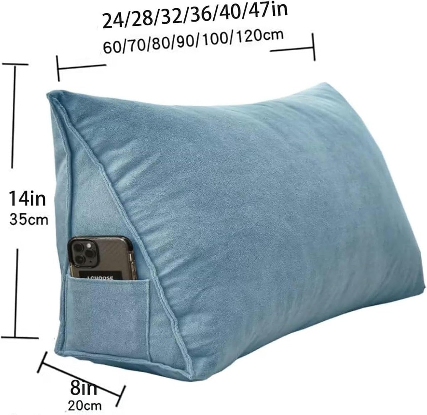 Wedge Pillows Headboard Reading Pillow Triangular Backrest Pillows for Bed Rest Soft Chenille Bolster Cushion Solid Color Daybed Pillow Lumbar Support Leg Positioning, 24x14x8in, Teal