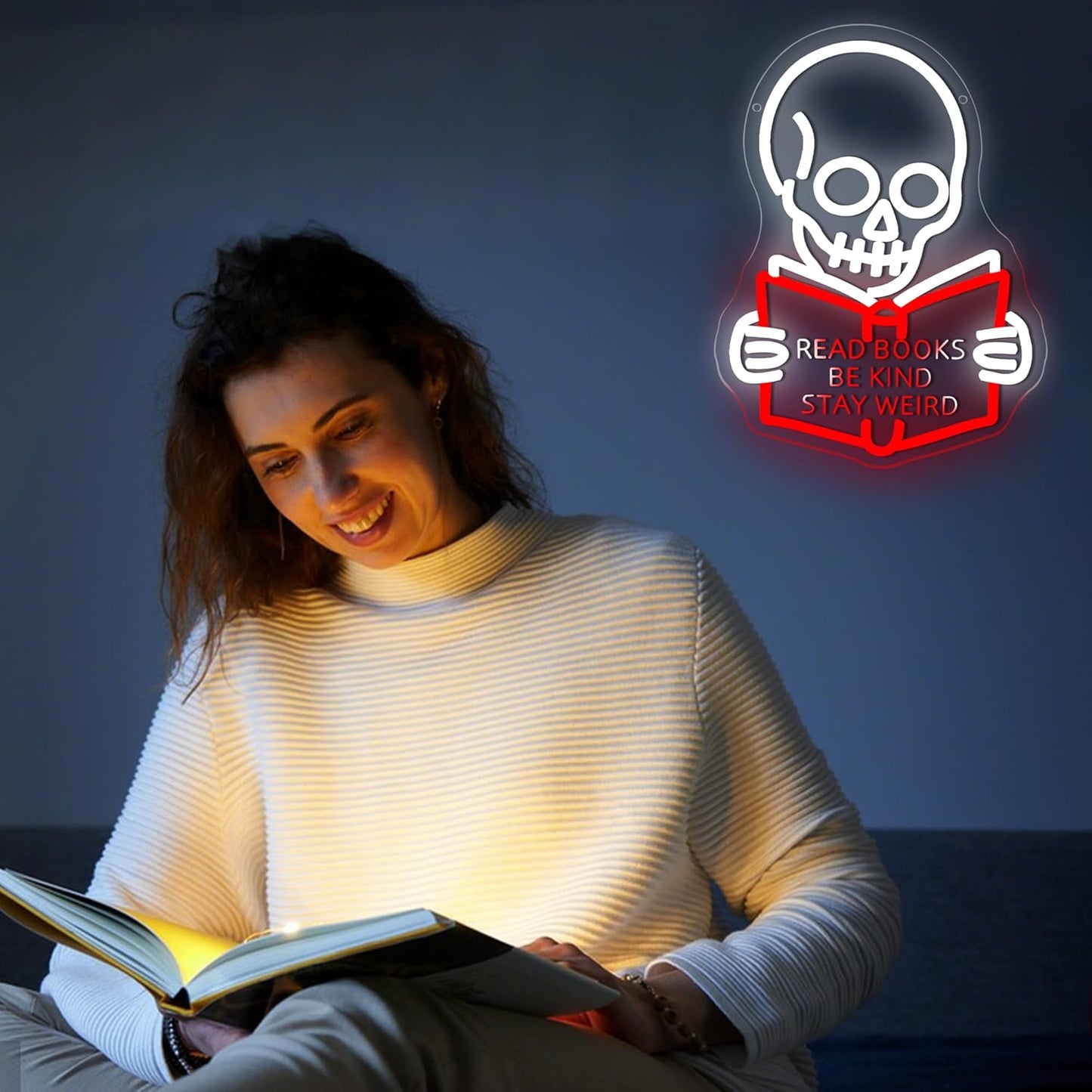 Read Books Be Kind Stay Weird Neon Sign for Wall Decor Dimmable Skull Read Books Neon Light for Bedroom Classroom Study Room Reading Room Bookstore Decor Birthday Gifts Size 13.7 * 10.3In(TWP237)