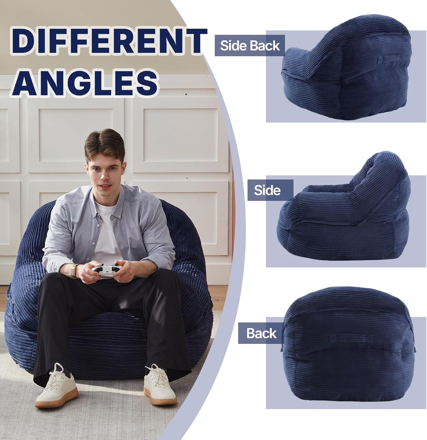 Giant Bean Bag Chair for Adults and Teens, Corduroy Large Bean Bag Chairs with Armrests, Adult BeanBag Sofa Couch Chairs with Filler, Comfy Reading Chair Floor Sofa for Gaming, Napping
