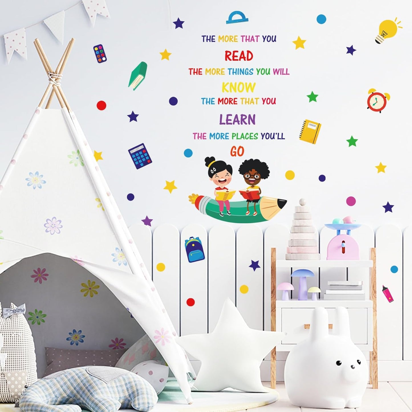 Inspirational Wall Decals Positive Saying The More That You Read Quotes Wall Stickers Colorful Peel and Stick Decals for Bedroom Nursery Playroom Daycare School Classroom Decor
