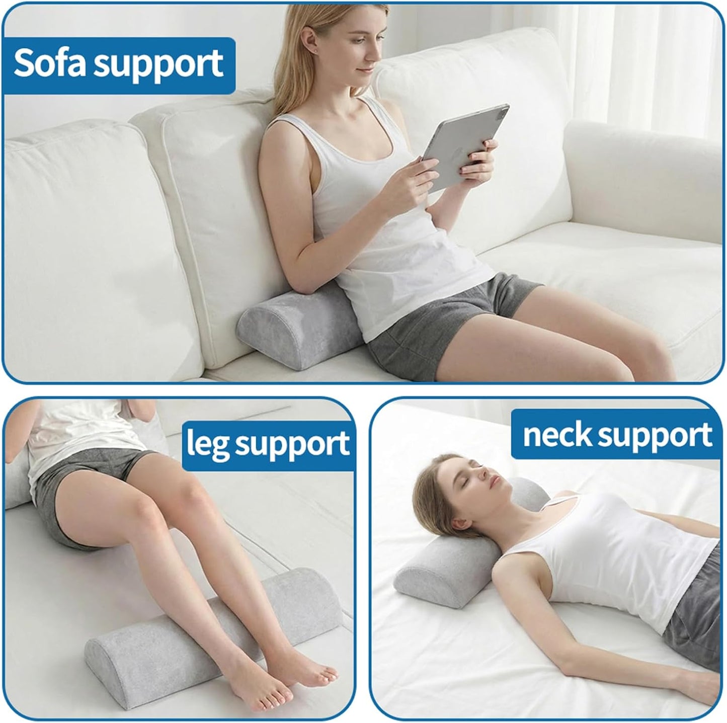 Sciatica Pain Relief Knee Lumbar Back Sleeper Pillow Leg Wedge Pillows (Light Gray)
