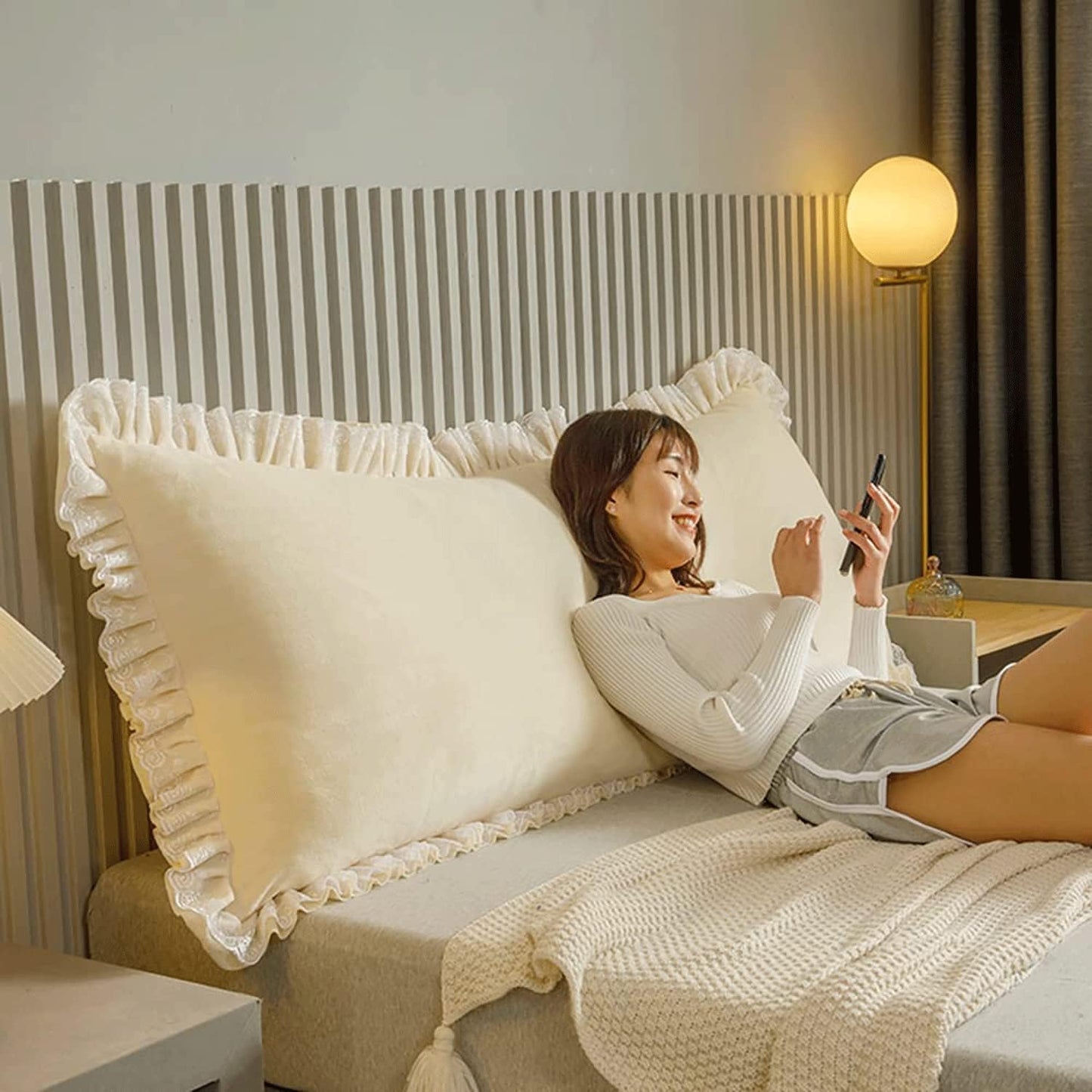 Large Headboard Reading Pillow Bedside Oversized Cushion Backrest Lumbar Pillows Positioning Back Support Bolster(Size:150x22x50cm(59x8.6x19.6),Color:White)