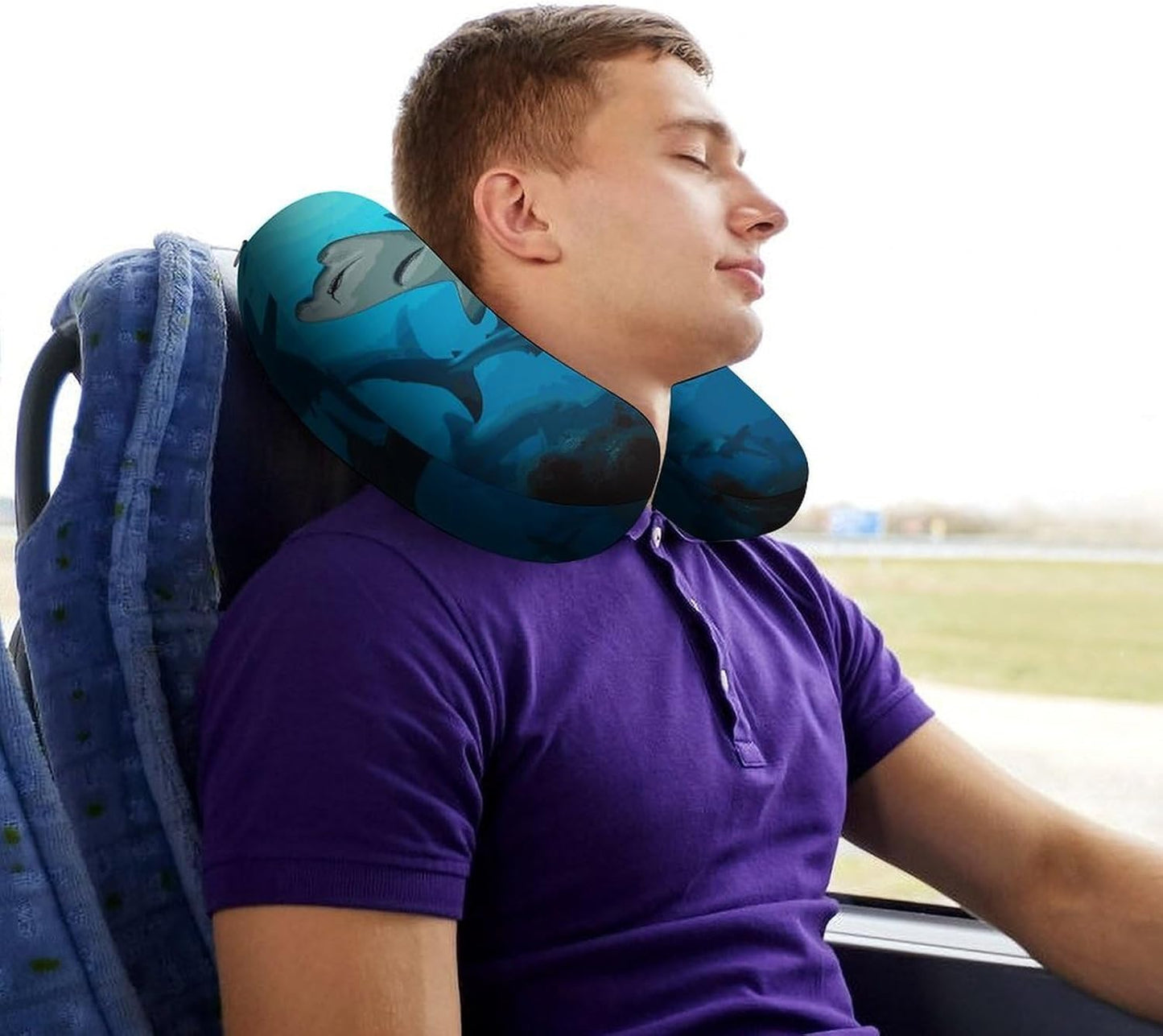 Hammerhead Sharks Neck Pillow Memory Foam U Shaped Pillows Portable Pillows for Shoulder Travel Head Support Pillow with Concealed Zipper for Airplane Car Home Office
