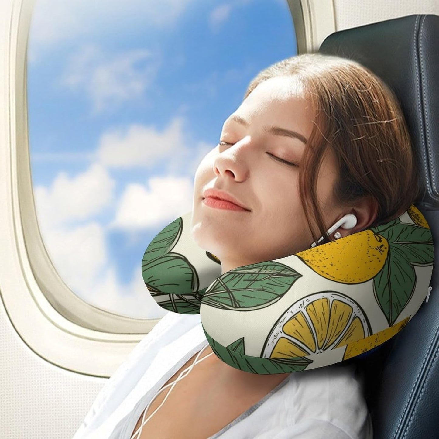 Lemon Fruit Pattern Neck Pillow Memory Foam U Shaped Pillows Portable Pillows for Shoulder Travel Head Support Pillow with Concealed Zipper for Airplane Car Home Office