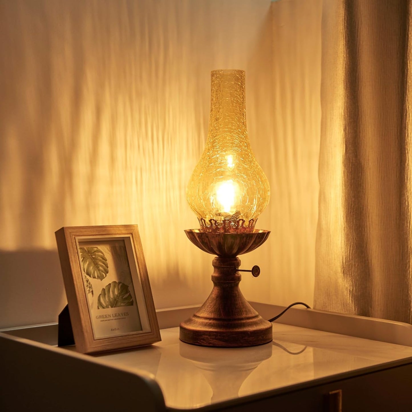 Vintage Table lamp Antique Rustic Farmhouse Desk Lamps Western Victorian Crackled Glass Design Bedside Lamps Living Room Bedroom Studio (Amber)