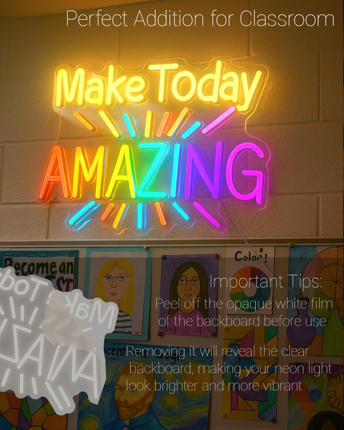 Make Today Amazing Neon Sign for Classroom Decor, Motivational Wall Light LED Sign, USB Powered Bedroom Study Decor, Birthday Gift for Children & Students