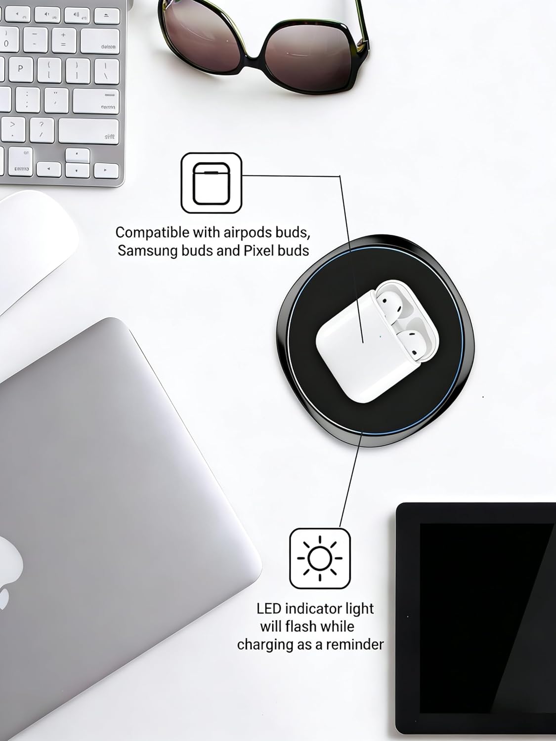 NANAMI 10W Max Wireless Charger Pad, Fast Charging Compatible with iPhone 17/16/15/14/13/12/11/SE Series, Samsung Galaxy S26/S25/S24/S23/S22/S21/S20, AirPods 2/3 - Adapter Required (Sold Separately)