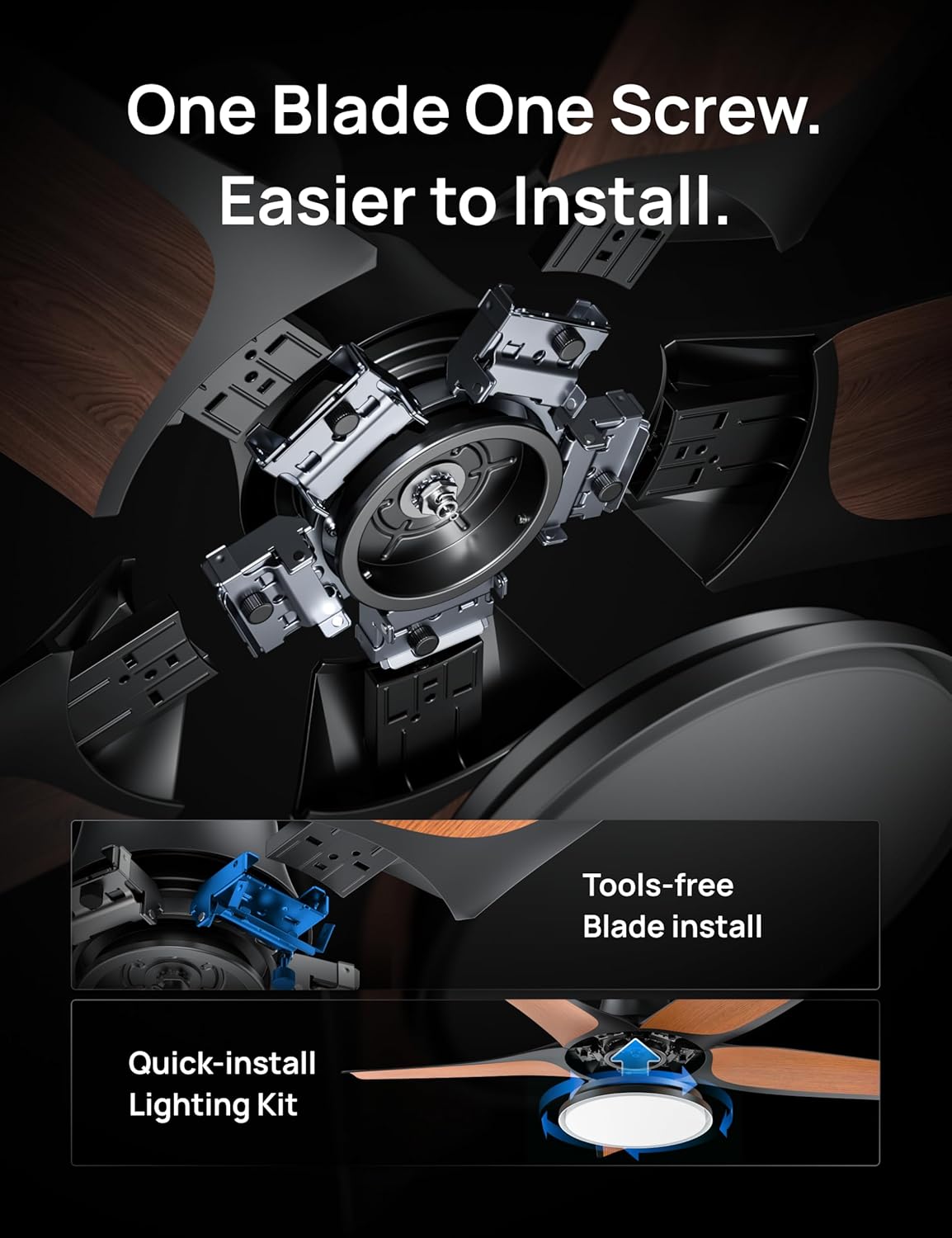 Dreo Smart Ceiling Fans with Lights, Low Profile Ceiling Fan with Alexa/App, 52'' Dimmable Lighting & Color Tuning, RGB Ambient Light for Living Room, Game Room, Easy Installation, Quiet, Black
