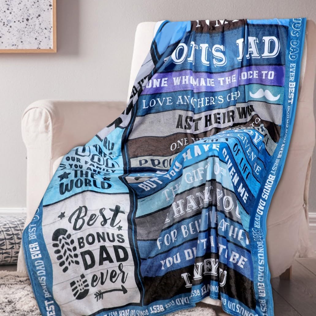 to My Bonus Dad Blanket Gifts for Fathers Day Present from Son Daughter Christmas Birthday Presents for Dad in Law Step Dad Throw Blanket