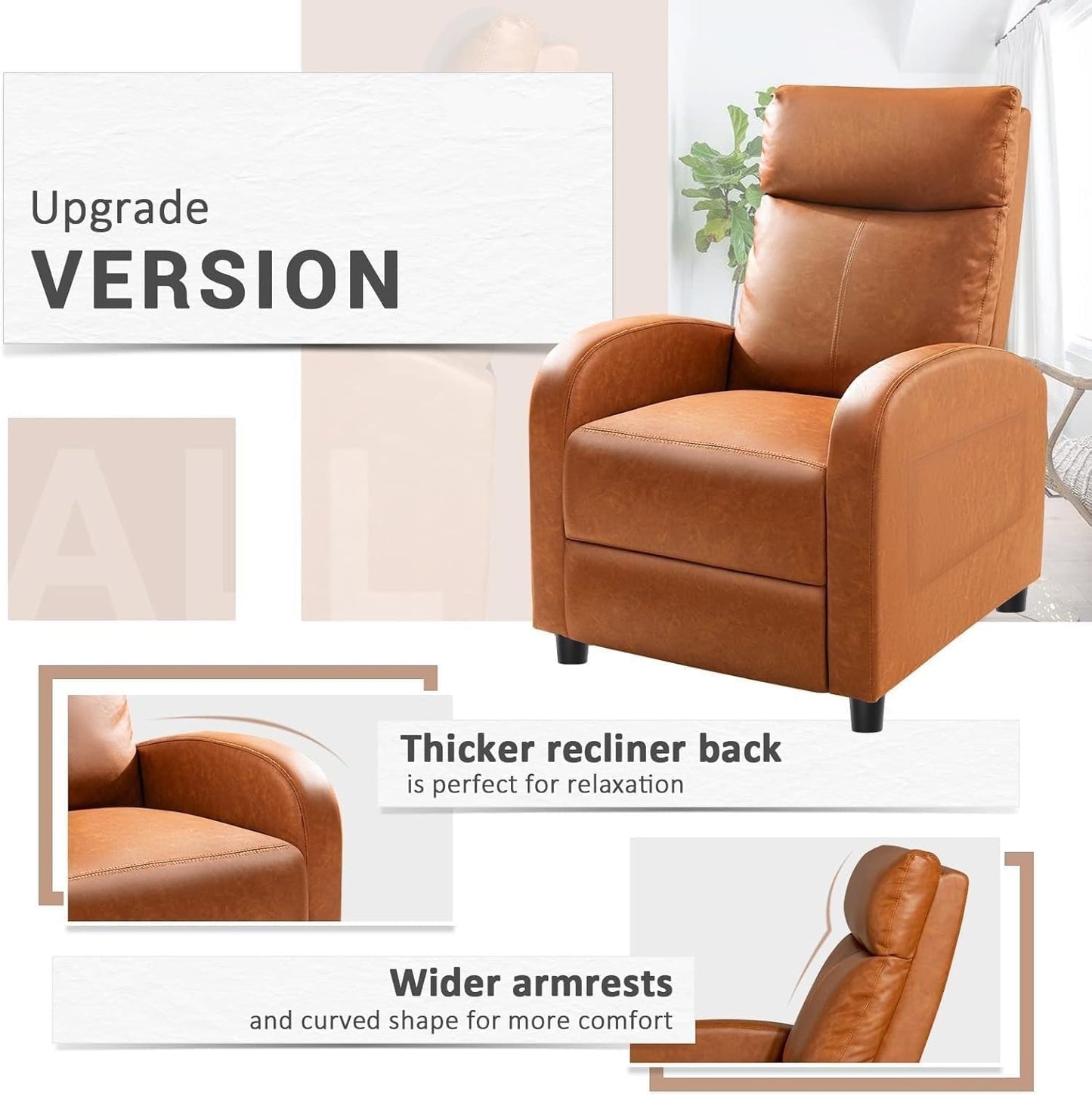 PU Leather Recliners Chairs with Lumbar Support Sofa Thicker Back Wider Armrests Power Lift Recliner Chair for Adults Home Theater Seating Living Room