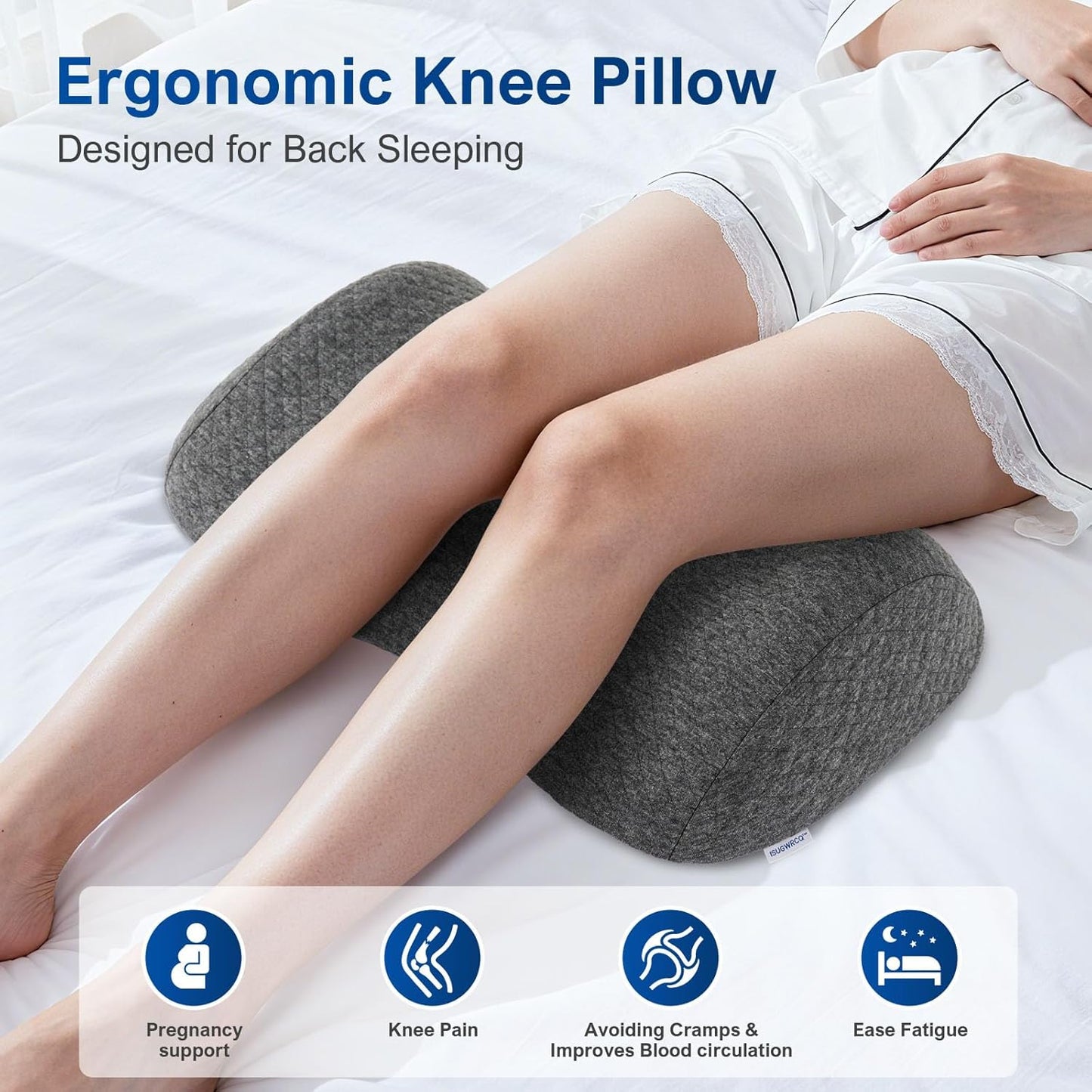 Ergonomic Knee-contouring Wedge Pillow for Back Sleeping, Memory Foam Bolster Pillow for Muscle Relaxation, Sleep Improvement, Knee Support, Leg Elevation， Skin-friendly Air-Layer Fiber(Dark Grey)