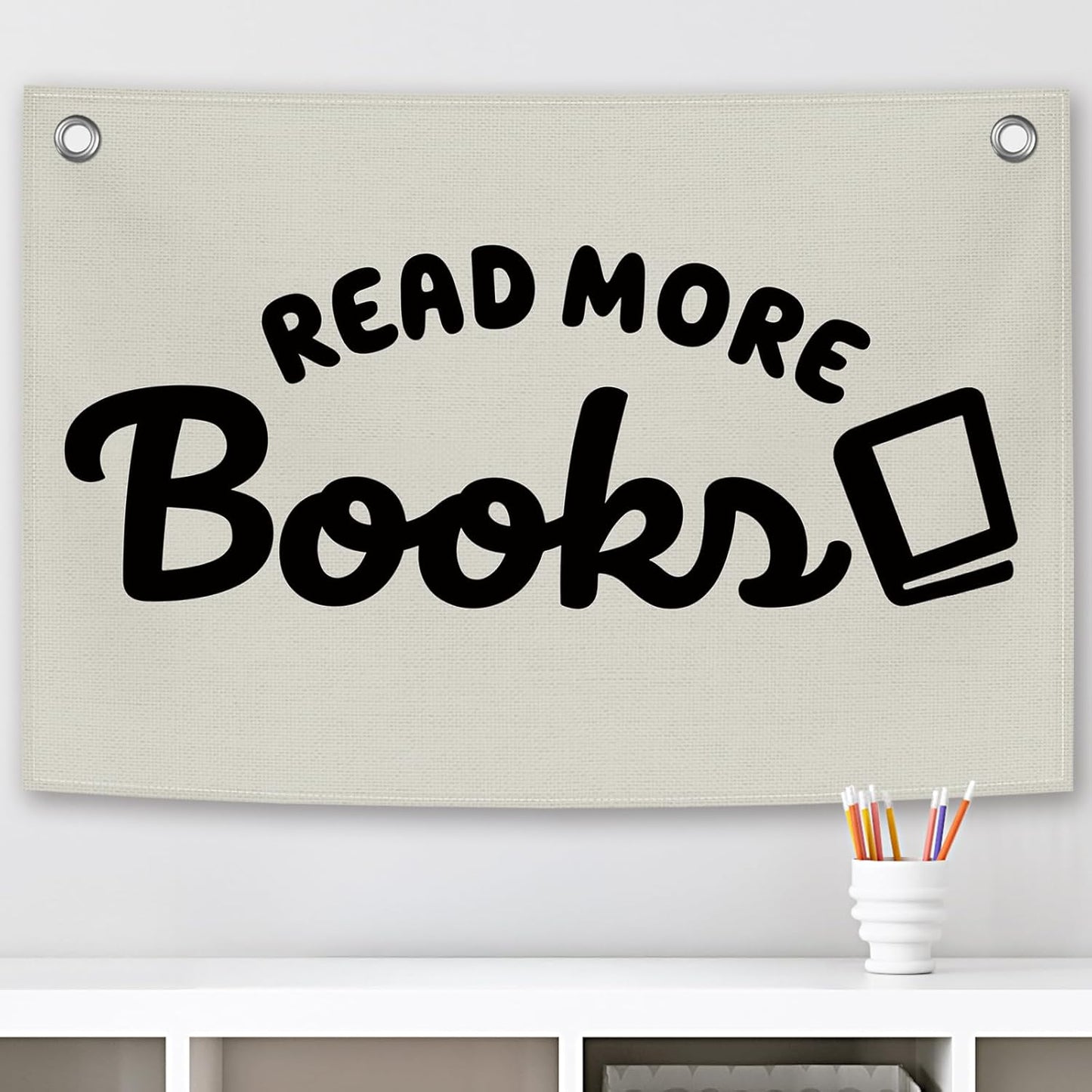Reading Classroom Kids Banner Canvas, Read More Books Reading Corner Nook Decor, Library Hanging Flag Sign, Nursery Wall Tapestry Art for Dorm Toddler Room School Bedroom Decor 20x30in