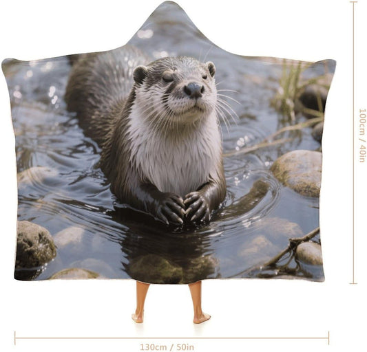 Cute Otter Wearable Hoodie Blanket for Women Men Fleece Blanket with Hood Oversized Warm Cozy Gifts
