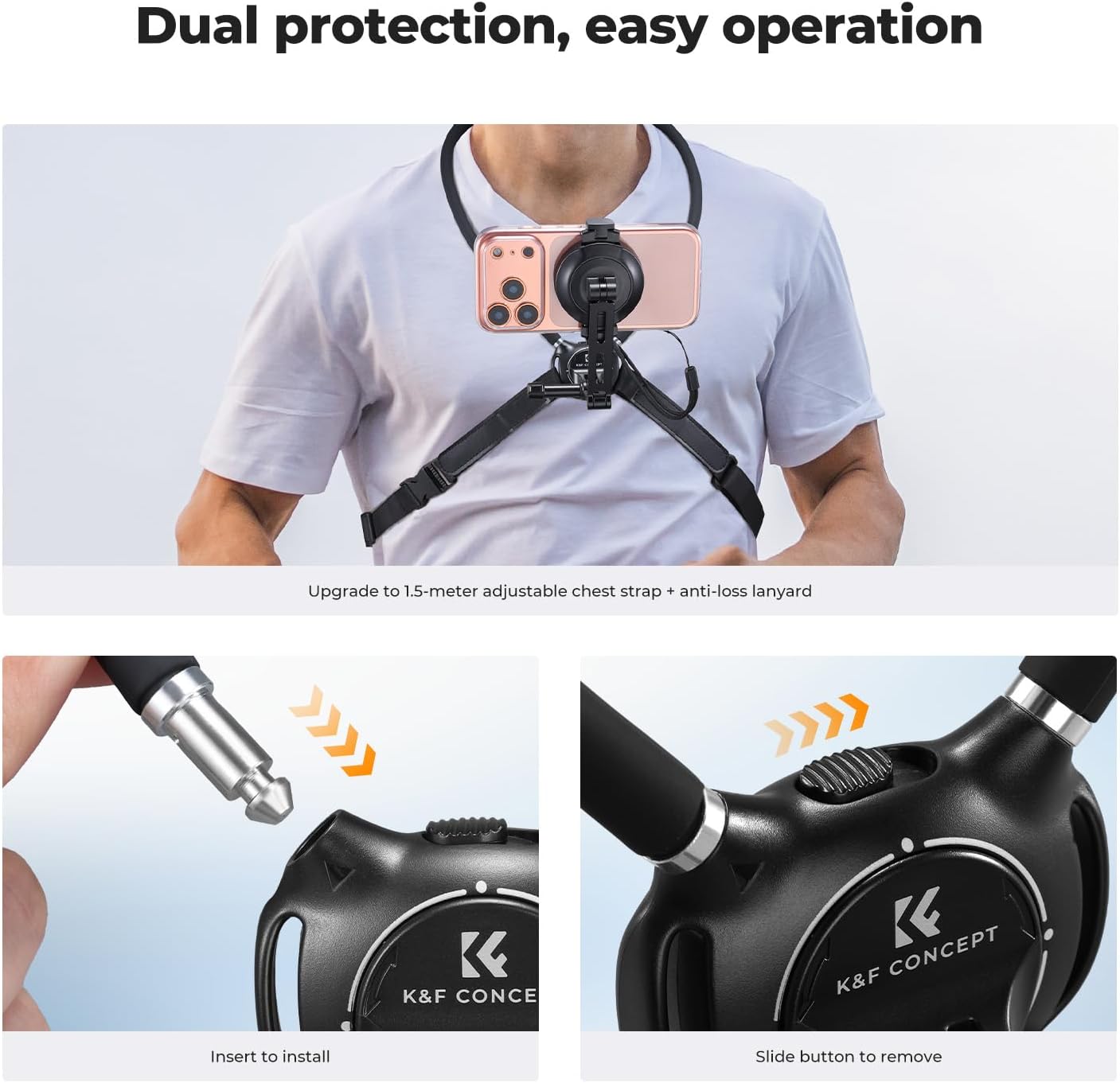 K&F CONCEPT Neck Phone Holder, 2-in-1 Magnetic & Clip-on Phone Neck Holder, POV Phone Holder, Hand Free Chest Stand Compatible with iPhone 17-12 Seires Android Phones