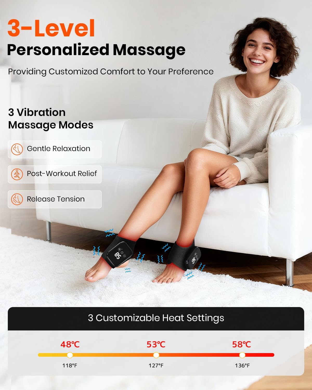Foot Renew Massager for Neuropathy, 3-in-1 Cordless & Portable Foot and Ankle Massager for Heel, Arch & Ankle Relief, 3-Level Vibration & Heat, Ideal Gift, Includes Extension Strap (Black 2pcs)