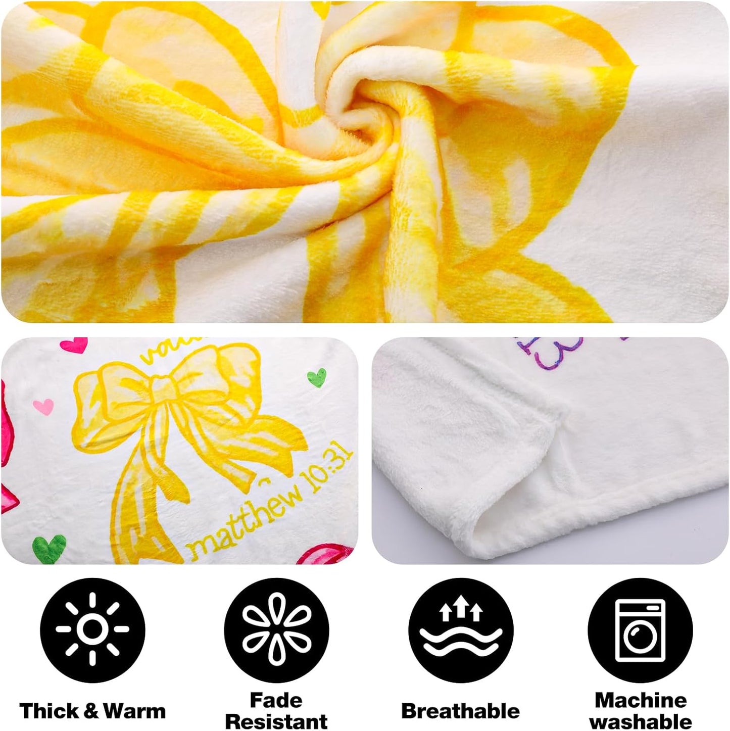 Bow Christian Throw Blanket, Bow Coquettte Bible Verse Flannel Blanket, God Says I Am Inspirational Religious Gifts for Women Girls Daughter Jesus Prayer Home Decor Gift 50 x 60 Inch