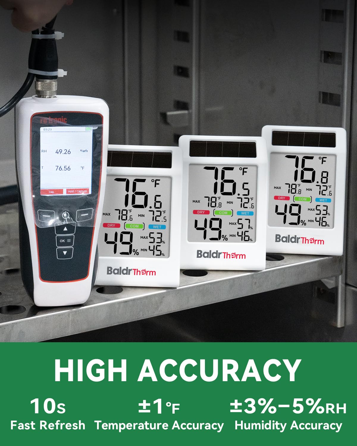 BALDR Indoor Thermometer Hygrometer, Solar Power with Battery Backup, Large Display, Daily Max/Min & Comfort Indicator Humidity Meter (White)