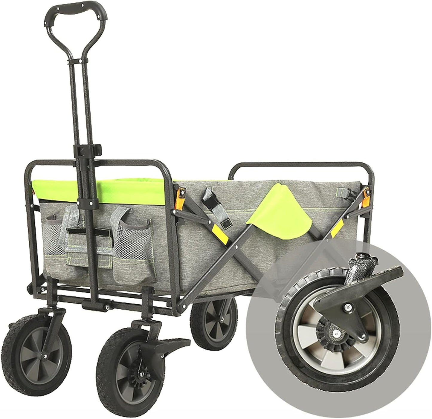 Foldable Outdoor Cart Rubber Wheels Heavy Duty Utility Wagon Camping Picnic Garden Grocery Trolley with Removable Fabric and Brake