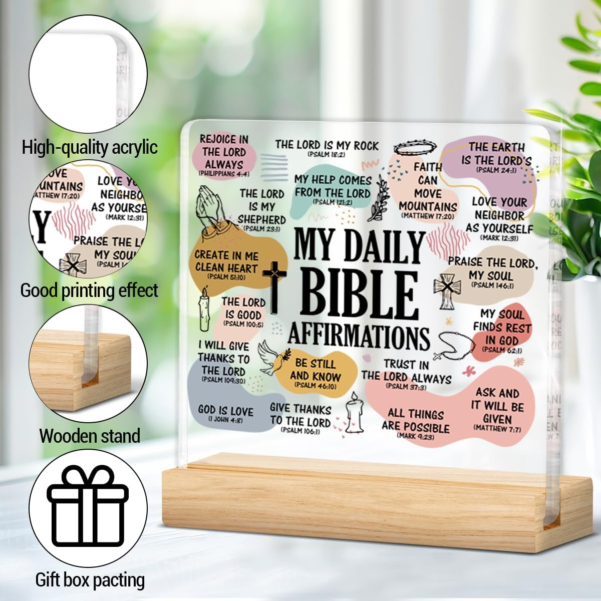 Christian Gifts for Women, Affirmations Religious Gifts for Mom Sister Friends, Bible Verses Clear Acrylic Desk Decorative Sign