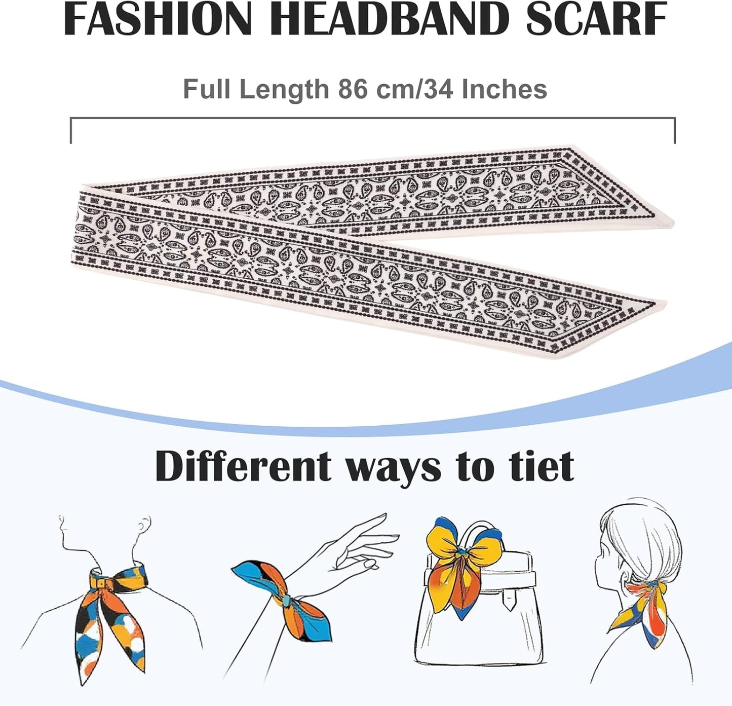 Fashion Scarves for Women Multifunctional Purse Scarf Boho Neck Scarves for Headband Bag Belt Hair Accessories