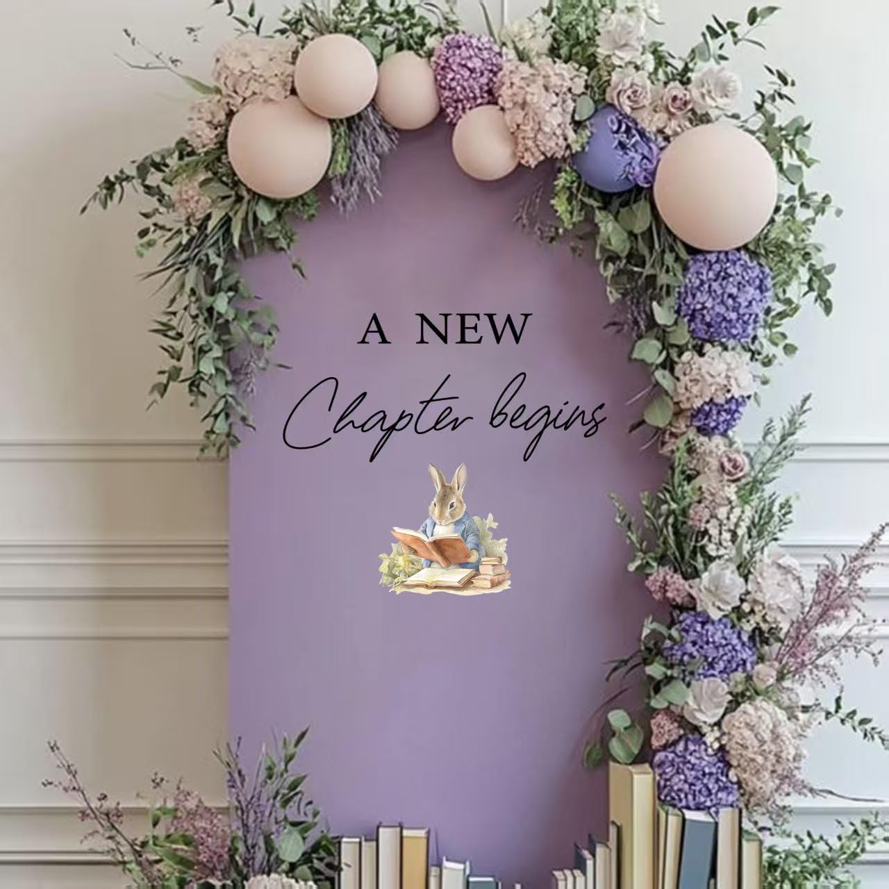 A New Chapter Begins Wall Decal - Spring Easter Party Bunny Stickers, Cute Rabbit Reading Theme Decorations for Baby Shower（Black)
