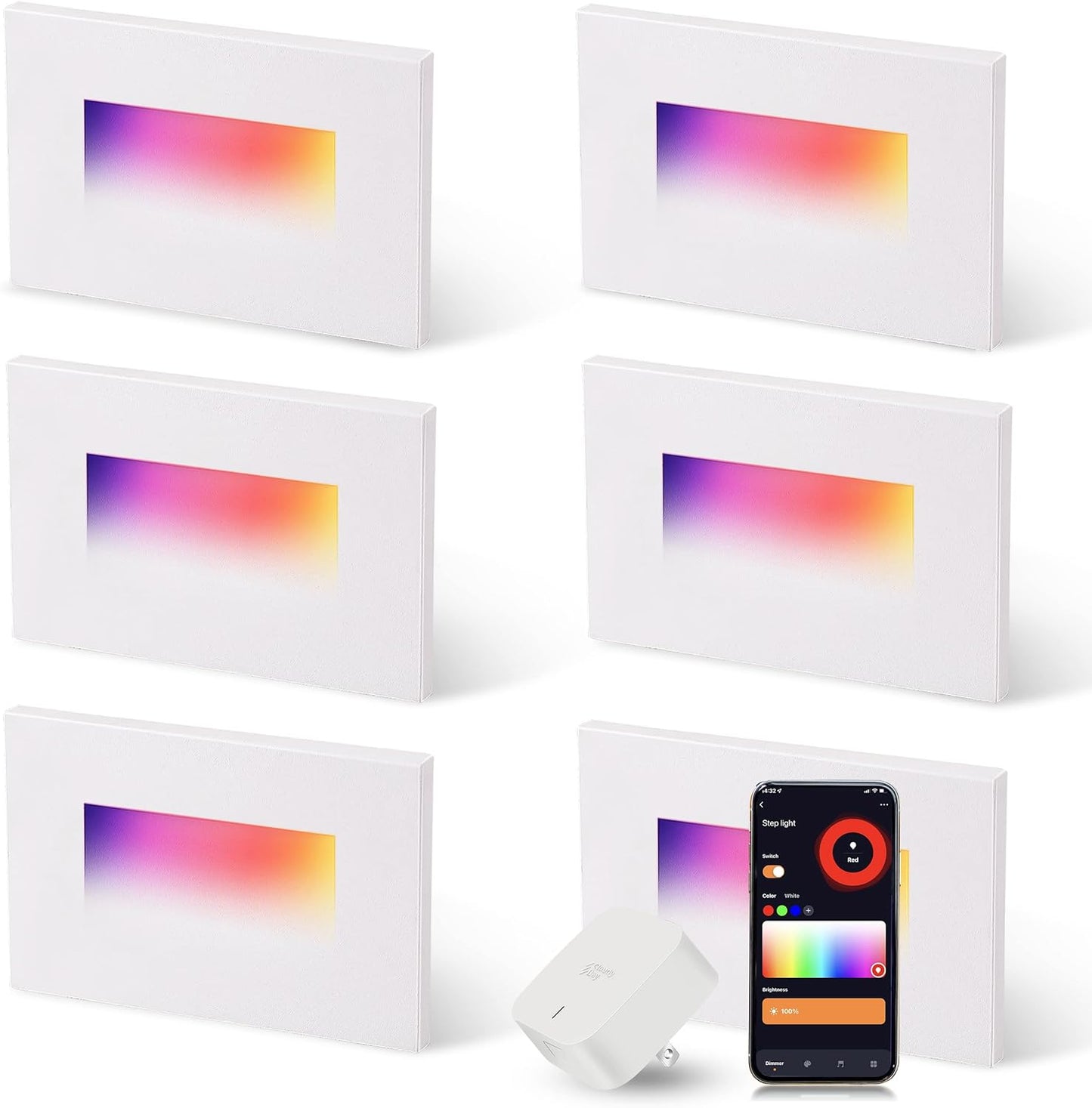 CLOUDY BAY 120V Indoor Outdoor Smart LED Step Lights, RGBCW Color Changing Stair Lights,3W 2700K-6500K,Hub Included,Compatible with Alexa and Google Home Assistant, 6 Pack