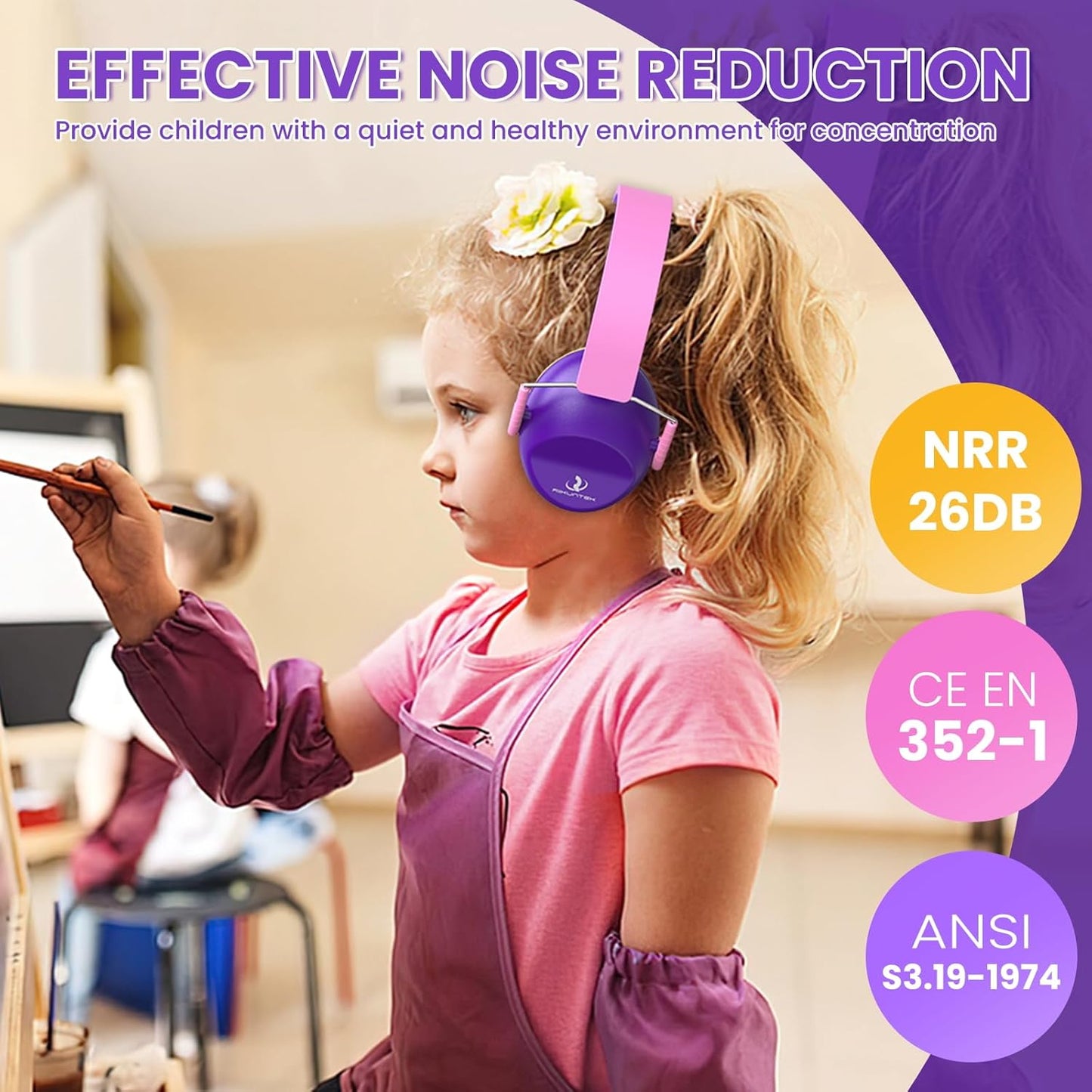 RIIKUNTEK Kids Ear Protection, 26dB SNR Noise Cancelling Headphones for Kids Purple