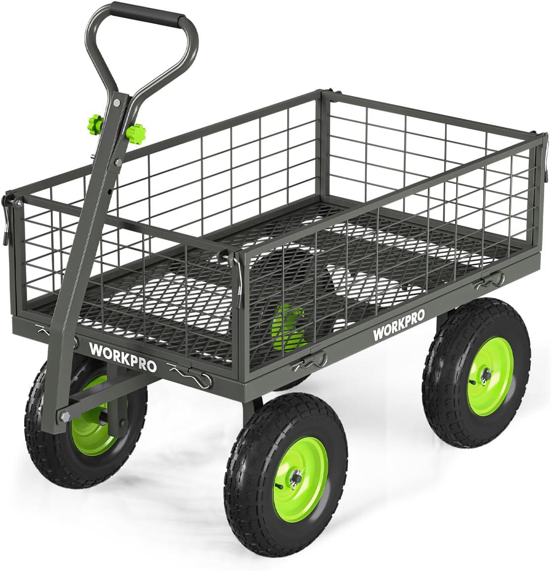 WORKPRO Large Heavy Duty Garden Cart 770 lb, 2-in-1 Convertible Utility Wagon with Removable Sides, 180° Tow Handle for ATV or Lawn Tractor, 270° Steering, Extra Large Yard Cart with All Terrain Tires