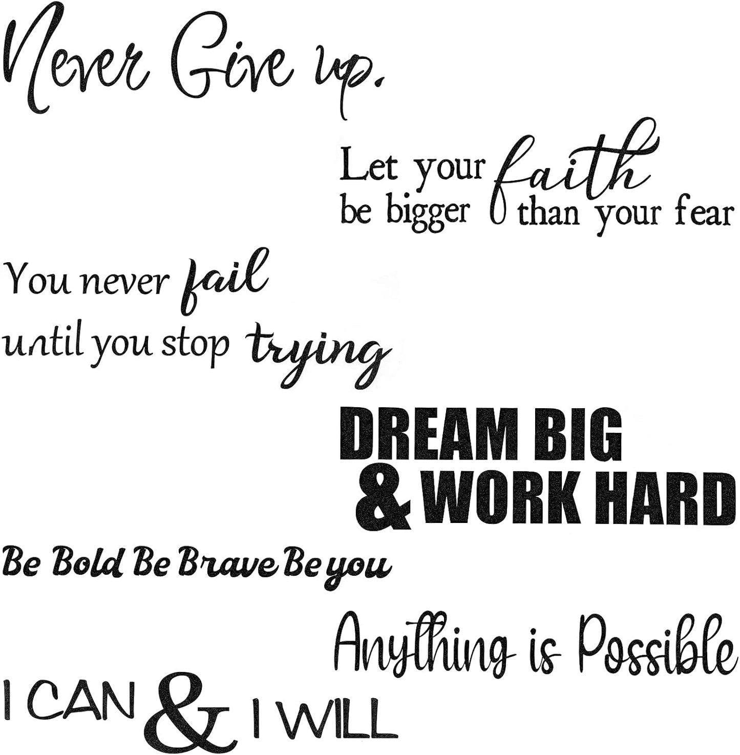 Zonon 5 Sheets Vinyl Wall Decals Peel and Stick Inspirational Quotes Decals Motivational Wall Stickers for Mirror Bedroom Living Room Office Bathroom(Never Give up)
