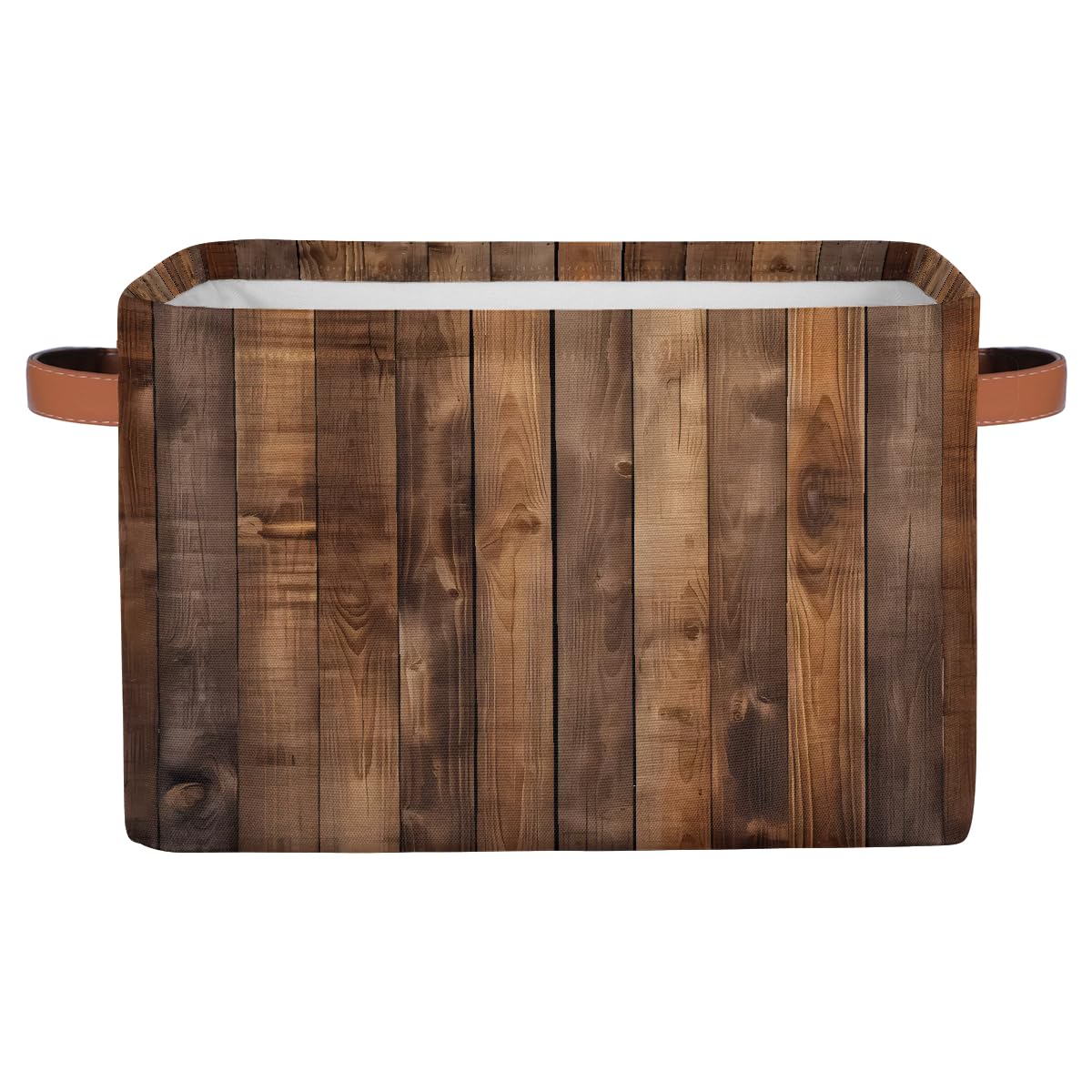 Rustic Wooden Board Storage Baskets for Organizing, Fabric Collapsible Storage Bins Box Retro Decorative Toy Organizer Baskets for Closet Shelves Gift Basket 1 Pc