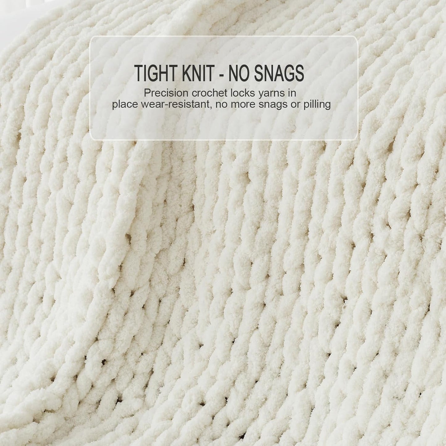 Luxury Super Chunky Knit Throw Blanket, Handmade Chenille Cable Knit Crochet Blanket 50x60, Soft Thick Chunky Yarn Knit Throw for Couch & Bed, No Shedding, Ivory/Cream Home Decor Gift