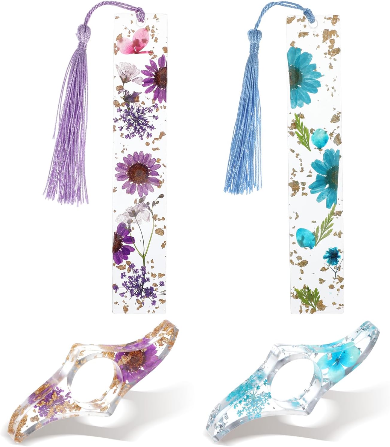 4 Pieces Book Page Holder Dried Flower Resin Bookmarks Book Reading Accessories Book Holder Thumb Handmade Cute Bookmark with Tassel for Reading Lovers Gift for Bookworm Readers