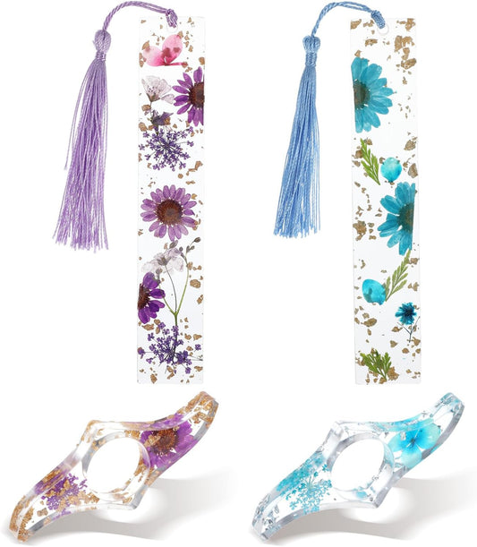 4 Pieces Book Page Holder Dried Flower Resin Bookmarks Book Reading Accessories Book Holder Thumb Handmade Cute Bookmark with Tassel for Reading Lovers Gift for Bookworm Readers
