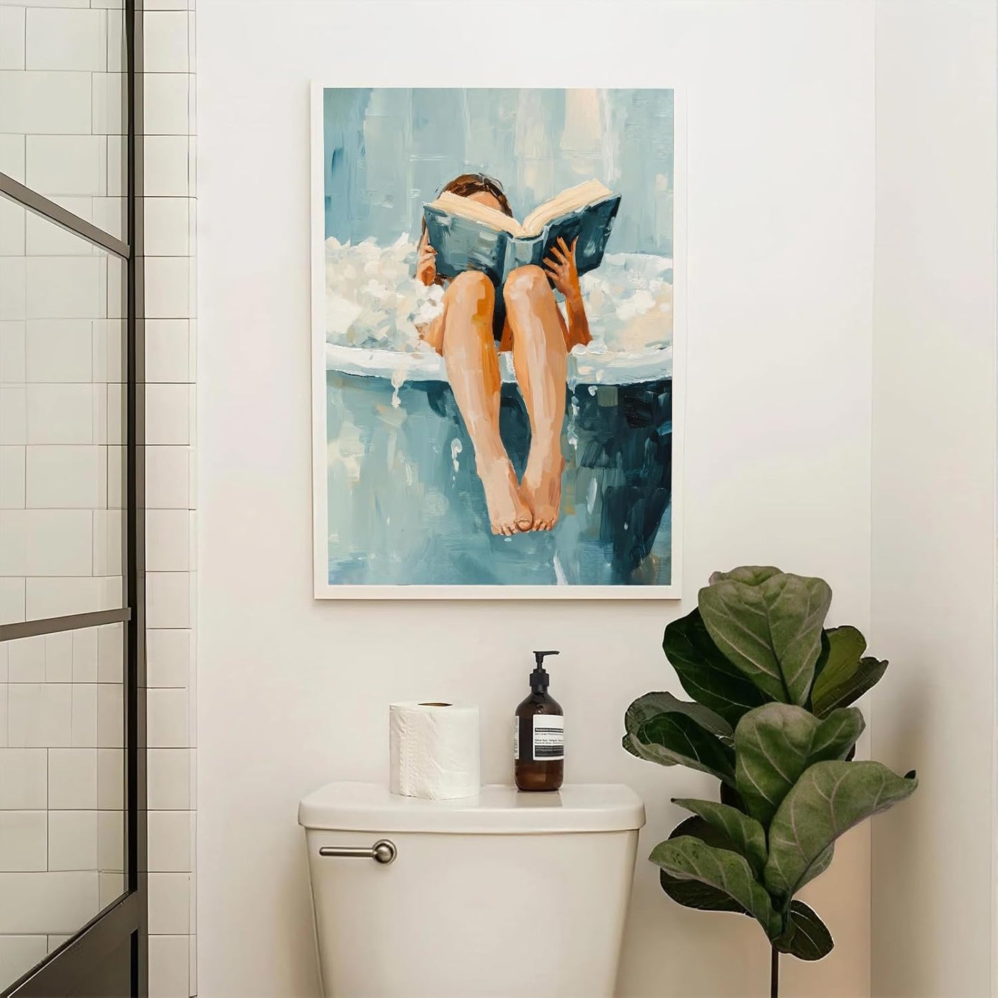 Woman Read Wall Art Bathroom Wall Decor Girl Portrait Poster Aesthetic Reading Poster Relaxing Spa Art Picture for Girls Bathroom 12x16in Unframed