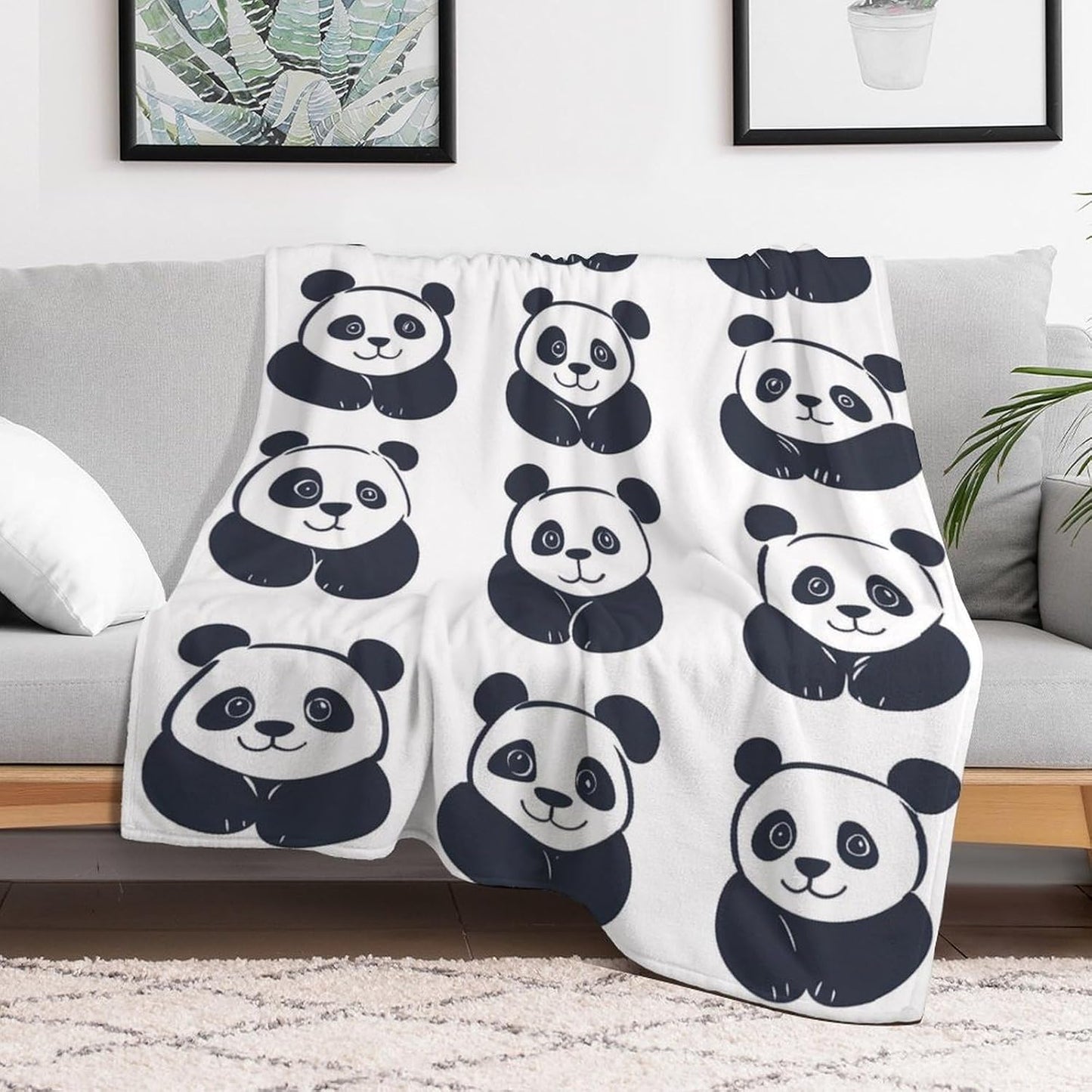 Panda Throw Blanket for Couch Bed Plush Cozy Fuzzy Flannel Blanket for All Season 60"x80"