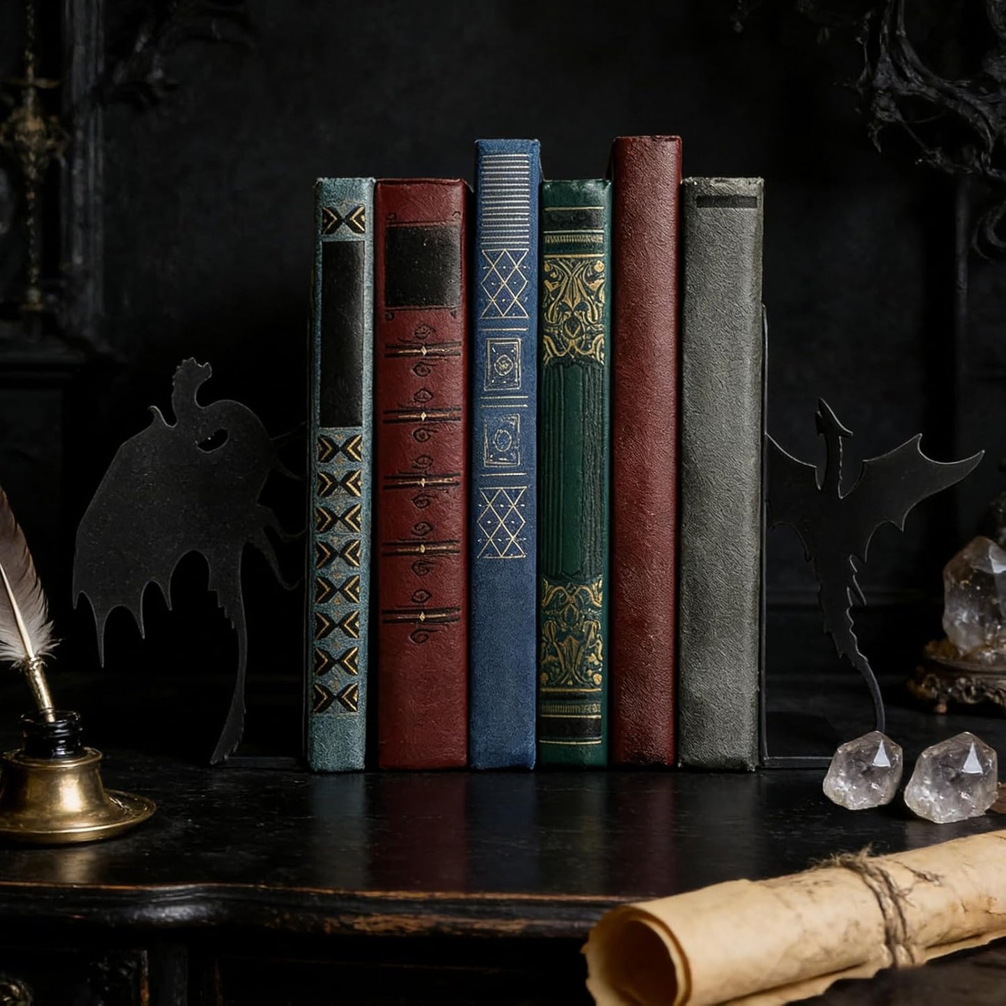 Gothic Book Ends, Decorative Shelf Holders, 20x15cm Metal Design, Stylish Vintage Pattern Accent, Desktop Organization Accessory, Book Support Stands for Bedroom Living Room Office Library