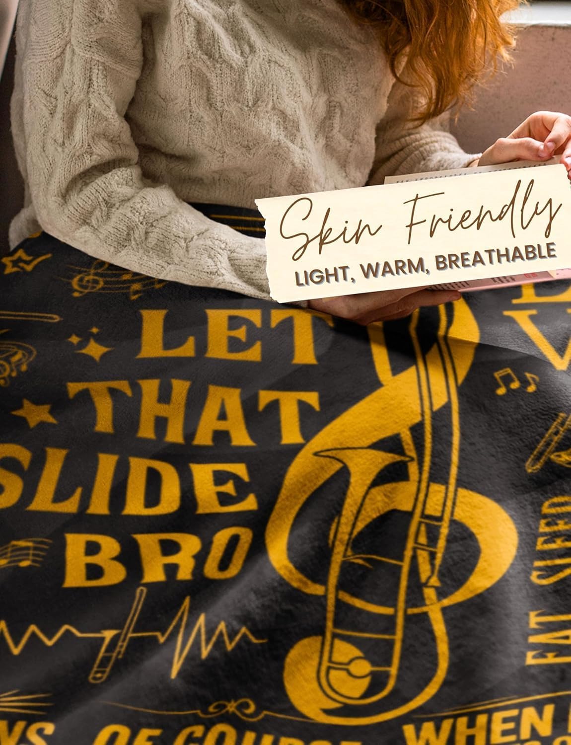 Trombone Gifts for Trombonist, Bed Flannel Plush Throw Blankets for Birthday, Christmas, Black