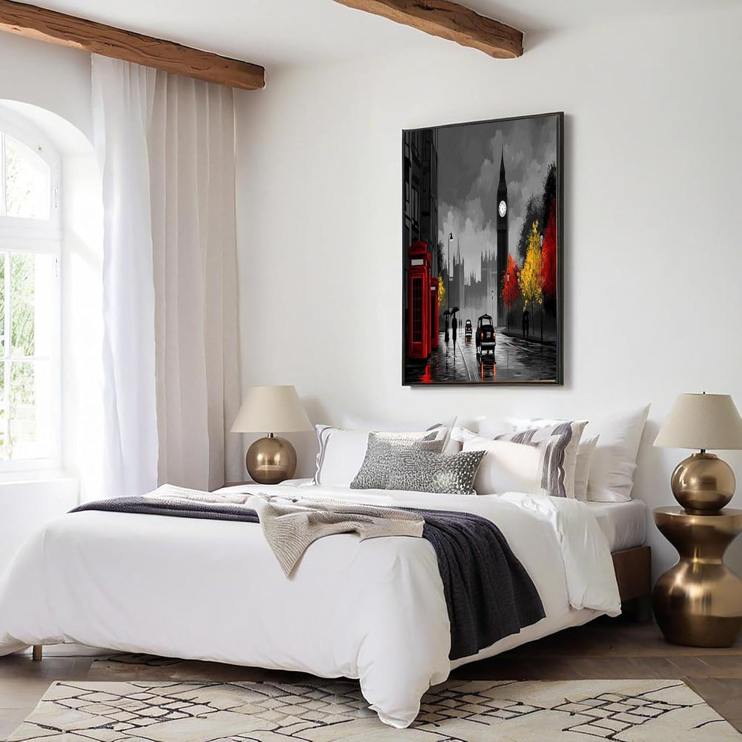 GDJSMIN London Street Scene Wall Art, Big Ben Red Telephone Booth Poster for Reading Room Living Room Decor 12x 16 inch Unframed