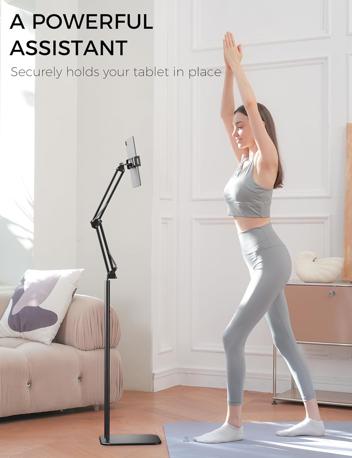 Tablet Floor Stand, 360-degree Rotatable Metal Tablet Stand Holder, Adjustable Kindle Holder, Universal Phone Stand for iPad/iPhoneX/iPad Pro or Other 4.7~12.9 Inch-Screen Devices (Black)