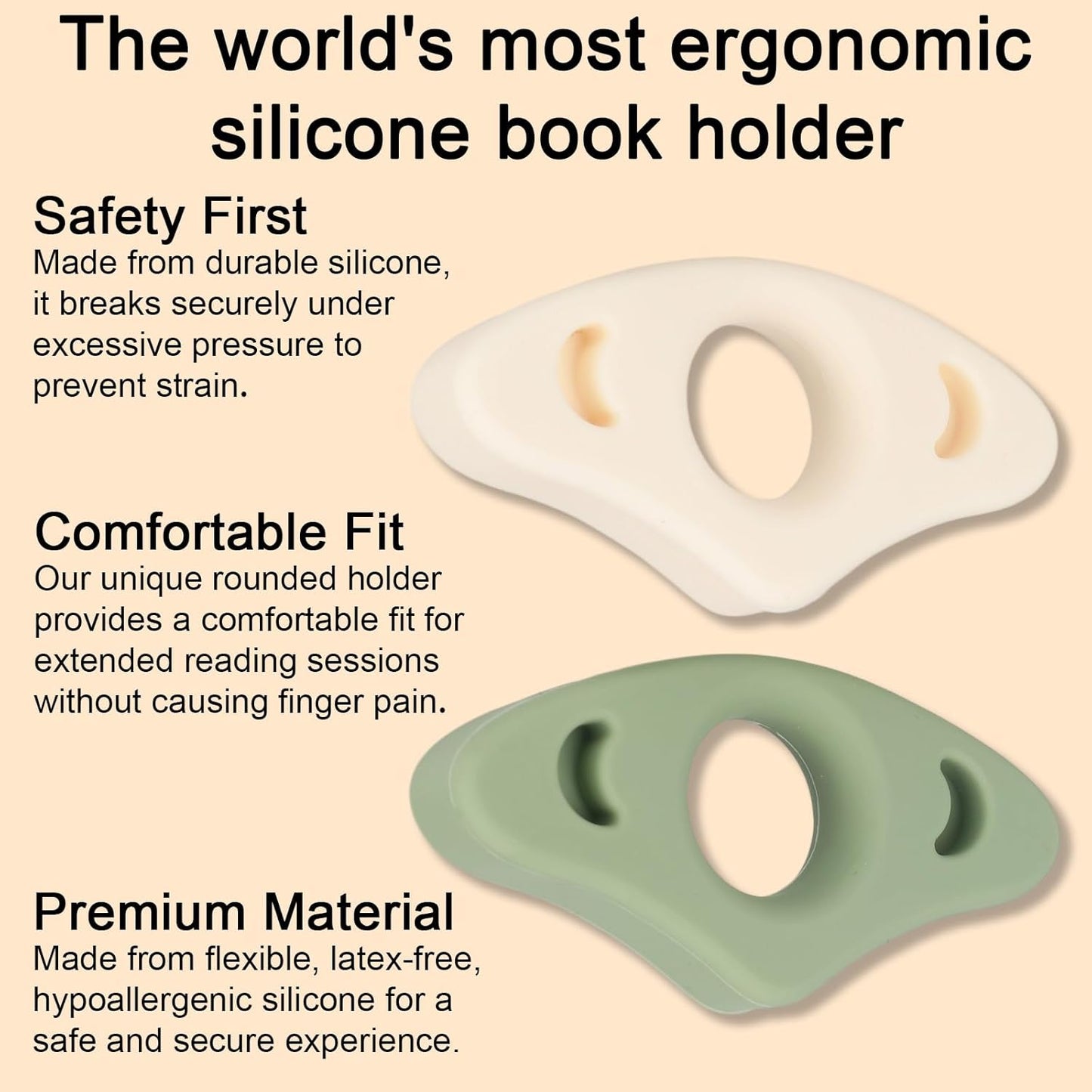 4pcs Silicone Thumb Page Holders for Reading, Green & White Breathable Book Page Holder Ring with 1.95cm Hole Thumb Bookmark Accessories for Students Teachers Bookworms